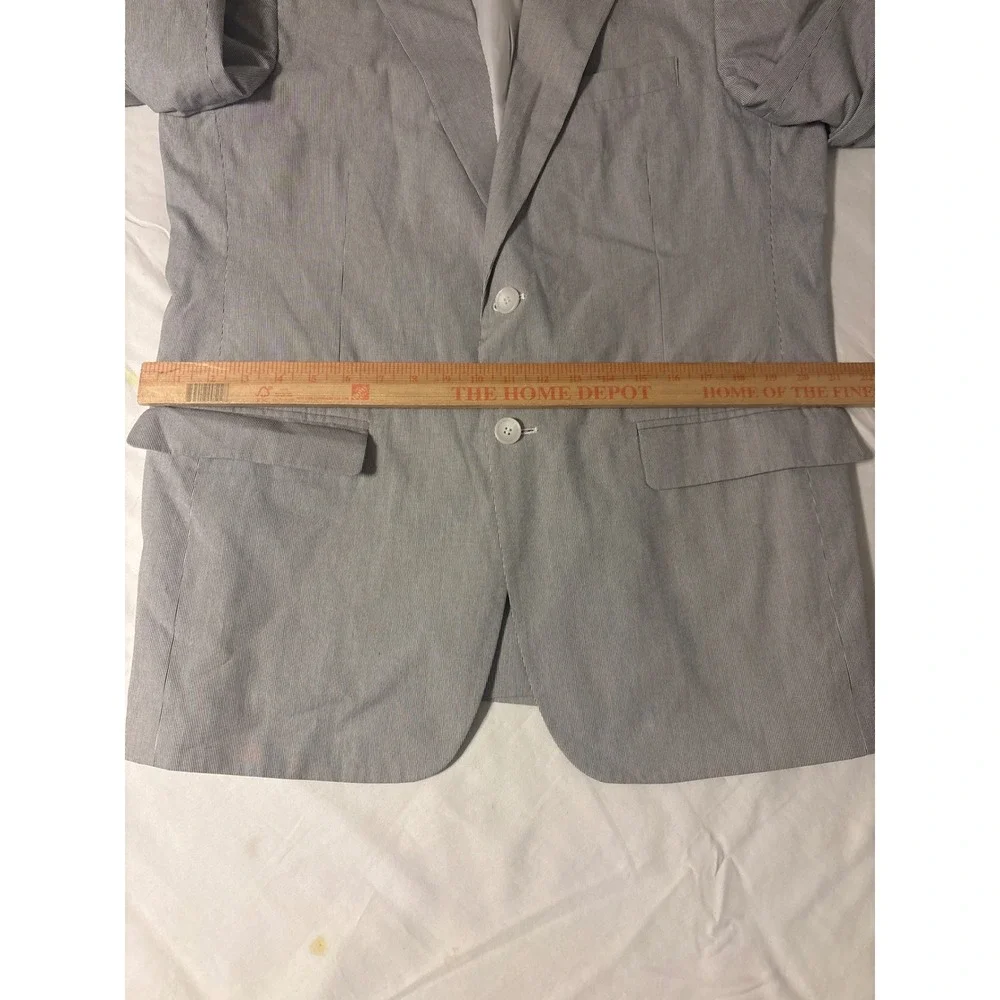 Haspel Seersucker Blazer Mens 42L Grey Striped  2-Button